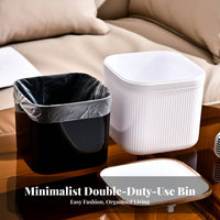 Desktop Trash Can Compact Design Mini Waste Basket Light Luxury Design Press-Top Trash Can for Office Workers, Students, Tabletop, Living Room