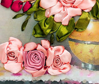 European Style Ribbon Embroidery Kit Rose Floral Printed Wall Art for Living Room Decor