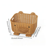 Rattan-Style Bear Storage Basket Open-Top Woven Basket with Ears Compact Animal Storage Bin Decorative for Playroom