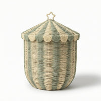 Woven Basket with Lid and Handles Scalloped Basket with Handles Ribbed Laundry Hamper Handwoven for Playroom