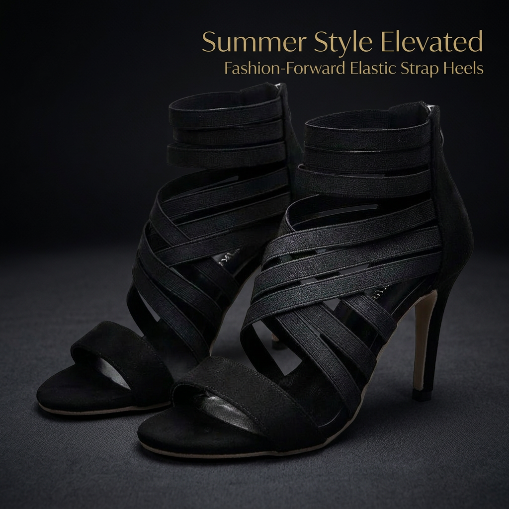 Women's Strappy Open Toe High Heels, Summer Fashion Wedge Sandals, Dressy Open Toe Heels, Adjustable Ankle Strap Shoes, Plus Size Wedge Sandals