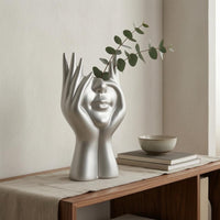 Hand-Shaped Sculptural Face Vase Open Top Face Vase Glossy Finish Home Decor Decorative