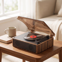 Wood-Grain CD Player with Speakers Retro CD Player with Bluetooth Compact Small for Audiophiles, Home, Bedroom, Office