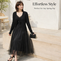 Lace Trim Three Piece Dress Set for Women with Wool Blend Cardigan, Overlay Camisole and Mid Length Skirt for Party and Going Out