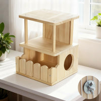 Two-Level Pet Hideout Chewable Chinchilla House Chinchilla Hideout Ventilated Wooden Hut Breathable for Chinchillas, Cage
