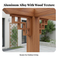 Aluminum Alloy Pergola Weather Resistant Faux Wood Grain Grape Trellis Stable Structure Outdoor Climbing Plant Arbor for Homeowners, Backyard, Pathway