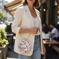 Round Floral Evening Clutch Eye-Catching Floral Loop Handle Bag Formal for Women
