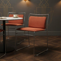Mid-Century-Century Modern Upholstered Sled Base Chair Soft Padded Backrest Bauhaus Design Dining Chair Seating Furniture for Cafe