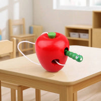 Wooden Threading Apple Child-Led Learning Apple Lacing Board with String Wooden Threading Toy Educational Non for Toddlers