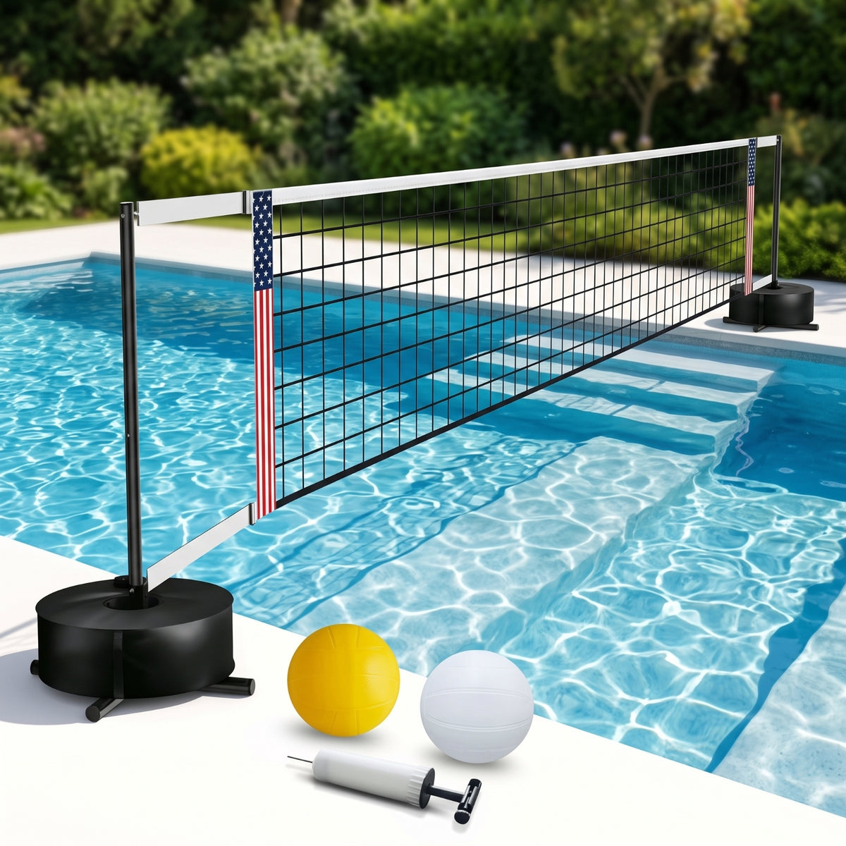 Portable Pool Volleyball Net with Weighted Base Stable Pool Volleyball Net with Posts Easy to Assemble Safe for Backyard