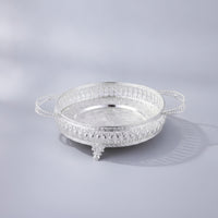 Footed Fruit Bowl with Handles Openwork Round Tray with Handles Embossed Round Display Tray Decorative for Hosts