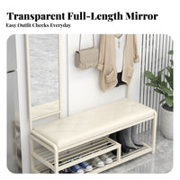 Freestanding Coat Rack with Shoe Bench and Mirror All-in-Single Design Multi-Functional Hall Tree Minimalist Design Entryway Organizer Cushi Single D Seat for Apartment Dwellers, Homeowners, Families, Foyer, Hallway, Mudroom, Bedroom