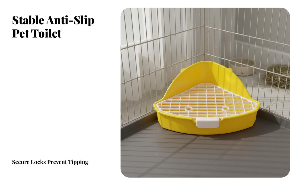 Triangle Pet Toilet High Side Triangle Corner Litter Pan Spill-Resistant Hare Toilet with Grate for Guinea Pigs, Chinchillas