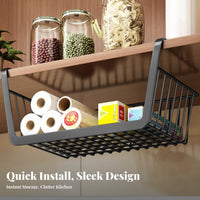 Space-Saving Under-Shelf Hanging Basket No-Drill Installation Insert-in Wire Basket Multi-Purpose Cabinet Organizer Heavy-Duty for Students, Homeowners, Office Workers, Kitchen, Dorm Room, Pantry, Bookshelf