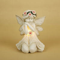 Solar Garden Angel Statue Lighted Garden Angel with Solar Panel Statue with LEDs Weather Resistant Hand-Painted for Flower Bed