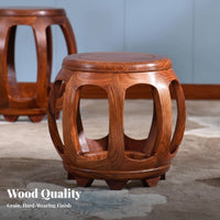 Round Drum Stool Traditional Chinese Design Household Furniture Sturdy Wood Construction Polished Finish for Grown-up S