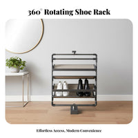 Space Saving 360 Degree Rotating Shoe Rack Slim Design Rotating Shoe Rack Easy Reach Vertical Storage Carousel Large Capacity for Families, Apartment Dwellers, Homeowners, Closet, Entryway, Bedroom