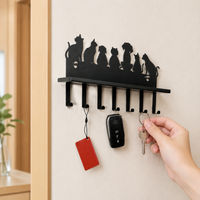 Metal Key Holder Anthracite, Key Board with Storage and 7 Hooks, Modern Carbon Steel Key Board for Entryway