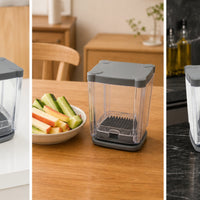 Kitchen Prep Tool with Container Enclosed Fruit Cubing Tool Countertop French Fry Cutter for Home Cooks, Meal Prep, Kitchen, Small Kitchens