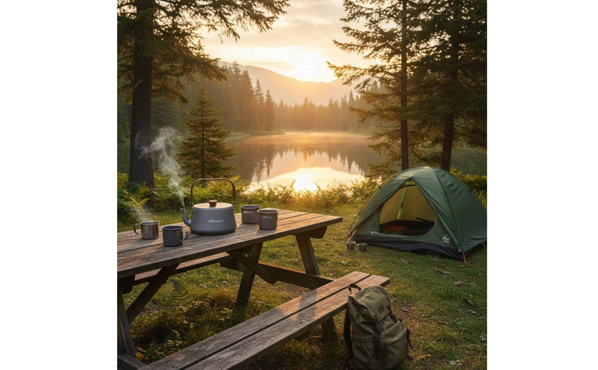 3 Pieces Camping Kettle Set Lightweight Outdoor Water Kettle Portable Teapot with Cups for Hikers