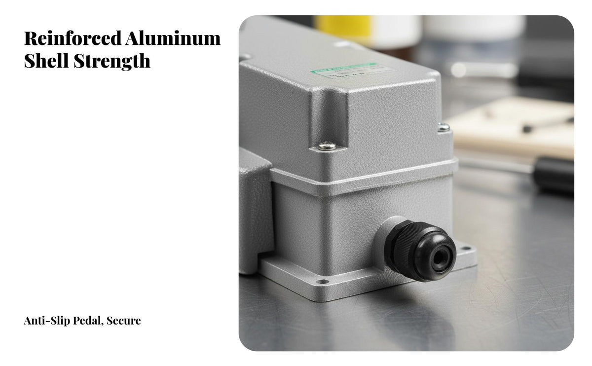 Industrial Foot Pedal Switch Hands Heavy Duty Foot Switch Aluminum Alloy Shell for Machinists, Technicians, Factory, Workshop, Garage