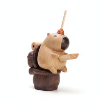 Simple Face Capybara Desk Decor Natural Wood Grain Handheld Ornament Carved Decorative Piece Dark Brown Accents for Home Decoration