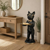 Floor Standing Dog Sculpture Gilded Detail Canine Attendant Statue Resin Material Statue Tray for Entryway, Living Room