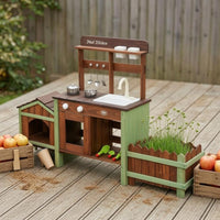 Wooden Outdoor-Pretend Kitchen Storage Space Pretend Cooking Playset Round Knobs Infant Toy