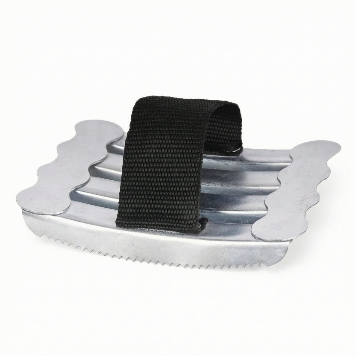 Serrated Metal Horse Grooming Scratcher with Strap Strong Curry Comb with Strap Heavy-Duty Curved Curry Comb Long-Lasting for Barns