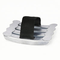 Serrated Metal Horse Grooming Scratcher with Strap Strong Curry Comb with Strap Heavy-Duty Curved Curry Comb Long-Lasting for Barns
