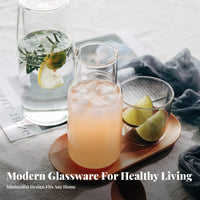 2-in-1 Design Glass Carafe with Tumbler Lid Crystal Clear Glass Beverage Pitcher Set Easy to Clean for Guests, Kitchen, Guest Room, Bathroom