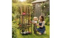 Metal Garden Tool Rack Freestanding Tool Organizer with Hooks Three-Tier Heavy Duty for Homeowners