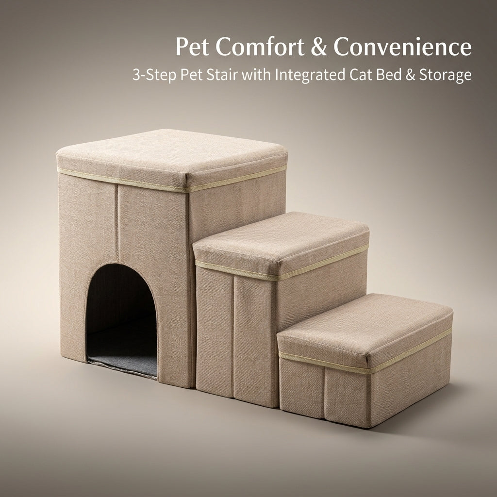 Dog Steps for Sofa and Bed with Foldable Design for Easy Storage, 3 Pet Stairs for Small and Elderly Cats