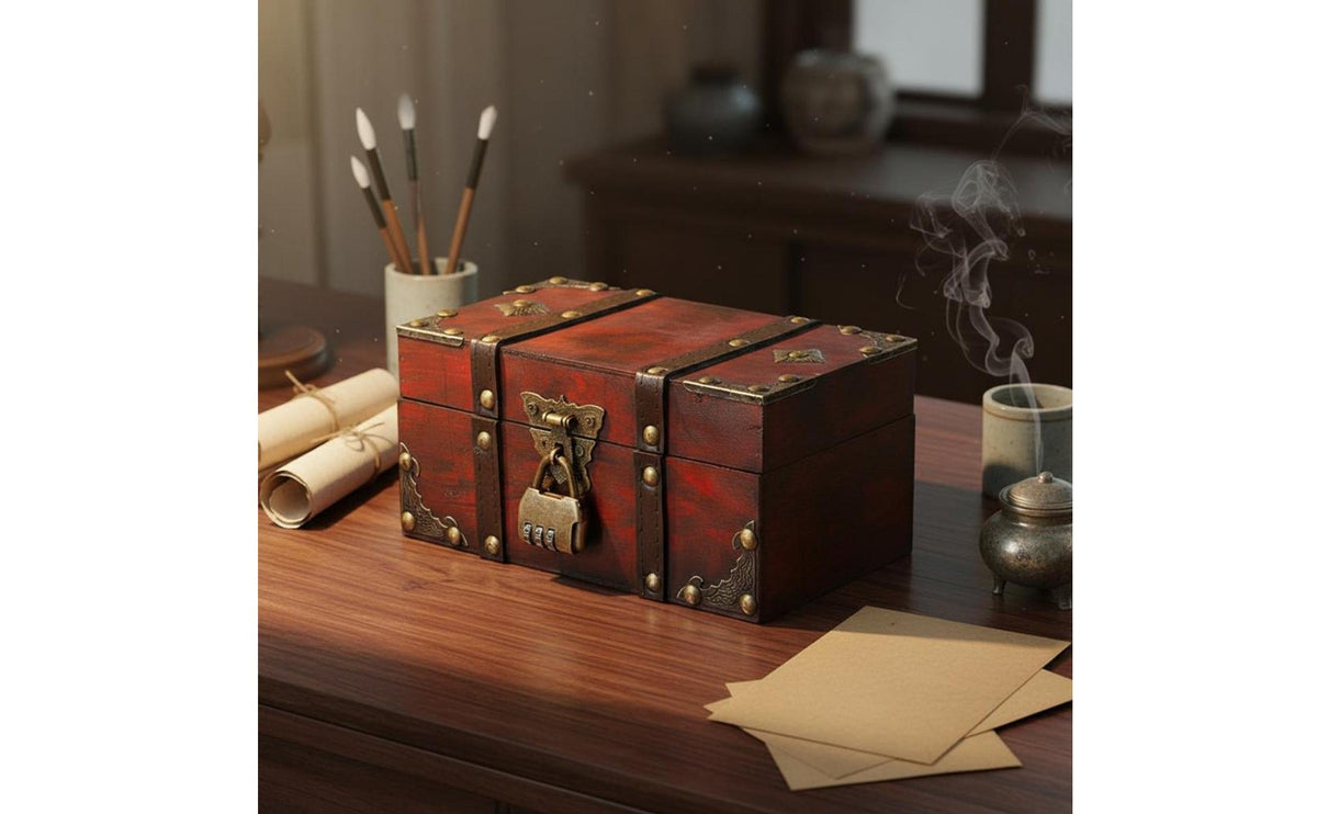 Vintage Wooden Box Hinged Lid Antique Design Storage Box Antique Design Storage Trunk Versatile Wooden Treasure Chest Portable