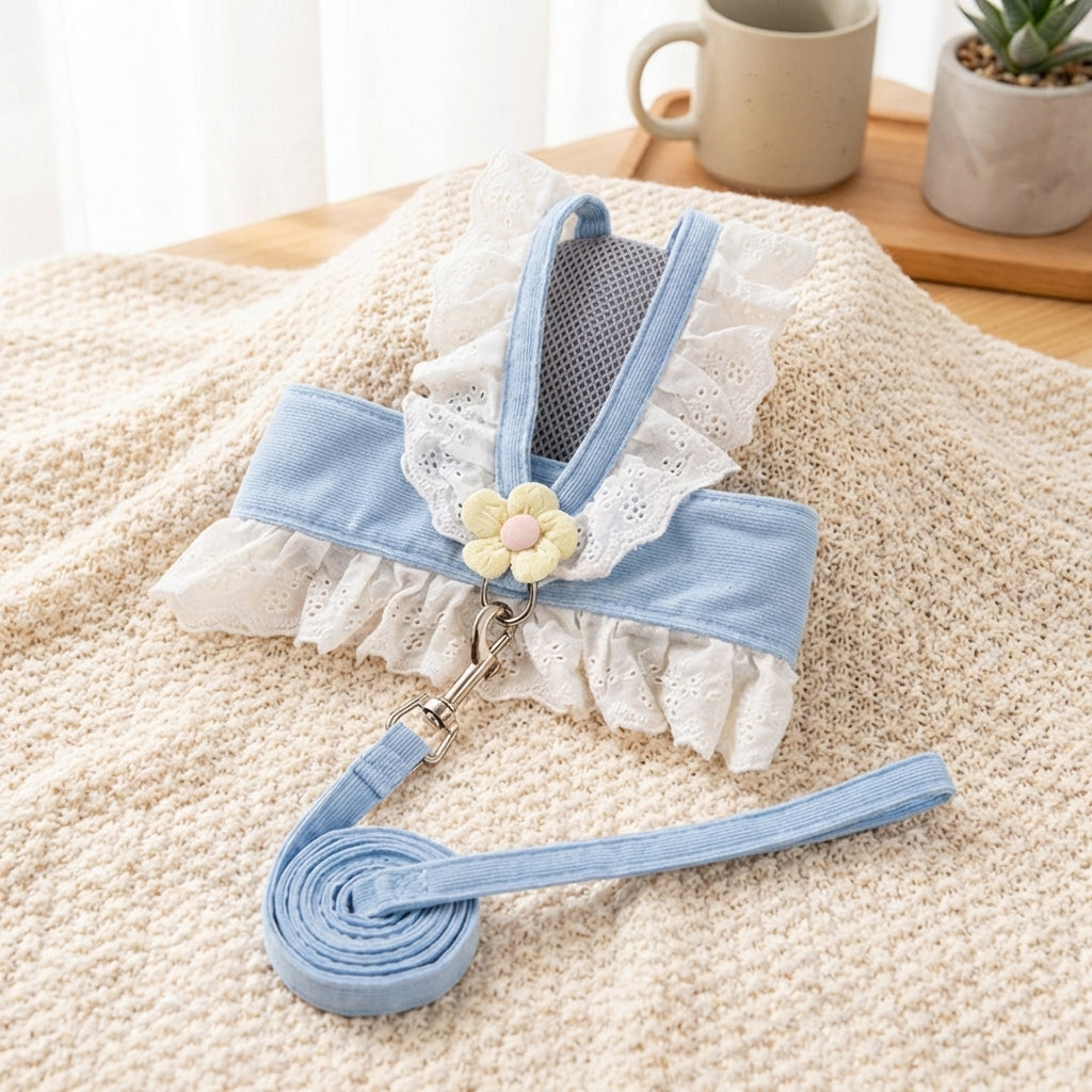 Cat Harness and Cat Leash Set with Flower Applique, Vest-Style Polyester Small Cat Harness and Kitten Harness for Outdoor Cat Pet Walking Use