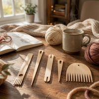 5 Pieces Wooden Knitting Pin Gauge Portable Wooden Knitting Gauge Measurements Hobby Tools for Knitters