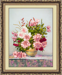 European Style Ribbon Embroidery Kit Rose Floral Printed Wall Art for Living Room Decor