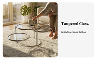 Minimalist design 2-Tier rotating Coffee Table Glass Top Household Furniture Space-Saving Sturdy and Stable for Apartment Dwellers, Homeowners, Adults, Living Room, Lounge Area, Bedroom, Office