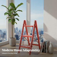 Foldable 3-Step Folding Ladder Space-Saving 3 Step Ladder Multi-Functional Lightweight Kitchen Stool Stylish Design for Homeowners, Homemakers, Indoor & Outdoor, Living Room, Office, Garage