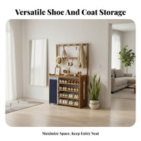 All-in-Single Solution Shoe and Coat Rack Space-Saving Design Hall Tree with Shoe Storage Large Capacity Complimentary Standing Entryway Rack Strong Load-Bearing for Apartment Dwellers, Homeowners, Families, Hallway, Mudroom, Dorm Room, Bedroom