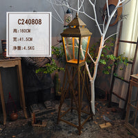 欧式大型木质玻璃风灯火锅店烧烤店文艺餐厅落地灯民宿烛台摆件 C240805