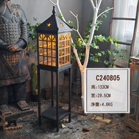 欧式大型木质玻璃风灯火锅店烧烤店文艺餐厅落地灯民宿烛台摆件 C240805