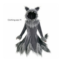 Wolf Costume with Tail Shaggy Wolf Costume Long-Sleeve Apparel for Kids, Children, Halloween