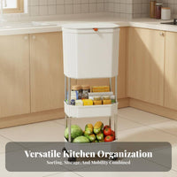 Kitchen Trash Can with Shelves Sliding Lid Multi-Tier Waste and Storage Trolley Rolling Utility Cart with Trash Bin for Bathroom