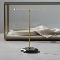 Detachable Design T-Shaped Bar Jewelry Display Stand Easy Assembly Necklace Holder with Marble Base Minimalist Design Earring and Bracelet Organizer Rack for Countertop, Dresser, Bedroom