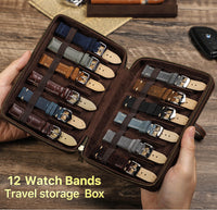 Vintage Crazy Horse Leather Watch Strap Storage Box for 12 Straps