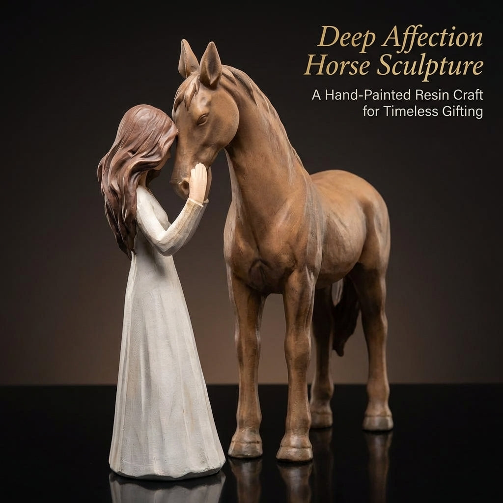 Hand-Painted Girl Horse Figurine Gift, Decorative Horse Ornaments for Home, Handcrafted Resin Sculpture, Symbol Friendship Horse Ornaments