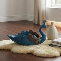 Embossed Feather Pattern Peacock Planter Raised Crest Peacock Flower Pot Curved Neck Decorative Planter Display for Home, Garden, Courtyard