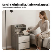 Modern design C-shapedd End Table with Drawer Space-Saving Nightstand Rounded Corners Storage Furniture Adjustable Feet for Apartment Dwellers, telecommuter Workers, Small areas, Dorm Room, Home Office, Sofa Side