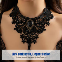 Dark Choker Necklace, European Retro Court Style, Lace Tassel Drop, Garnet Accent, Women's Fashion Jewelry